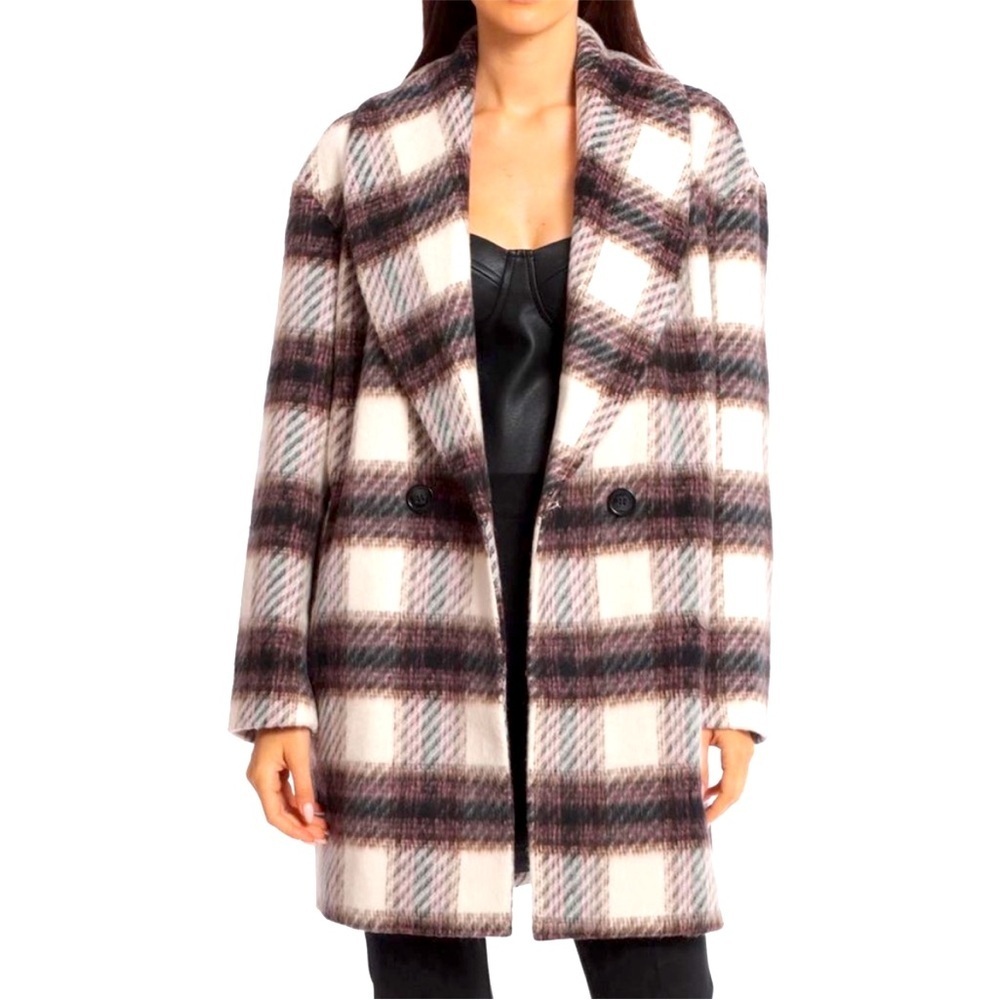 NWOT Avec Les Filles Shawl Collar Peacoat Wool-Blend large maroon/white/black - Picture 2 of 5